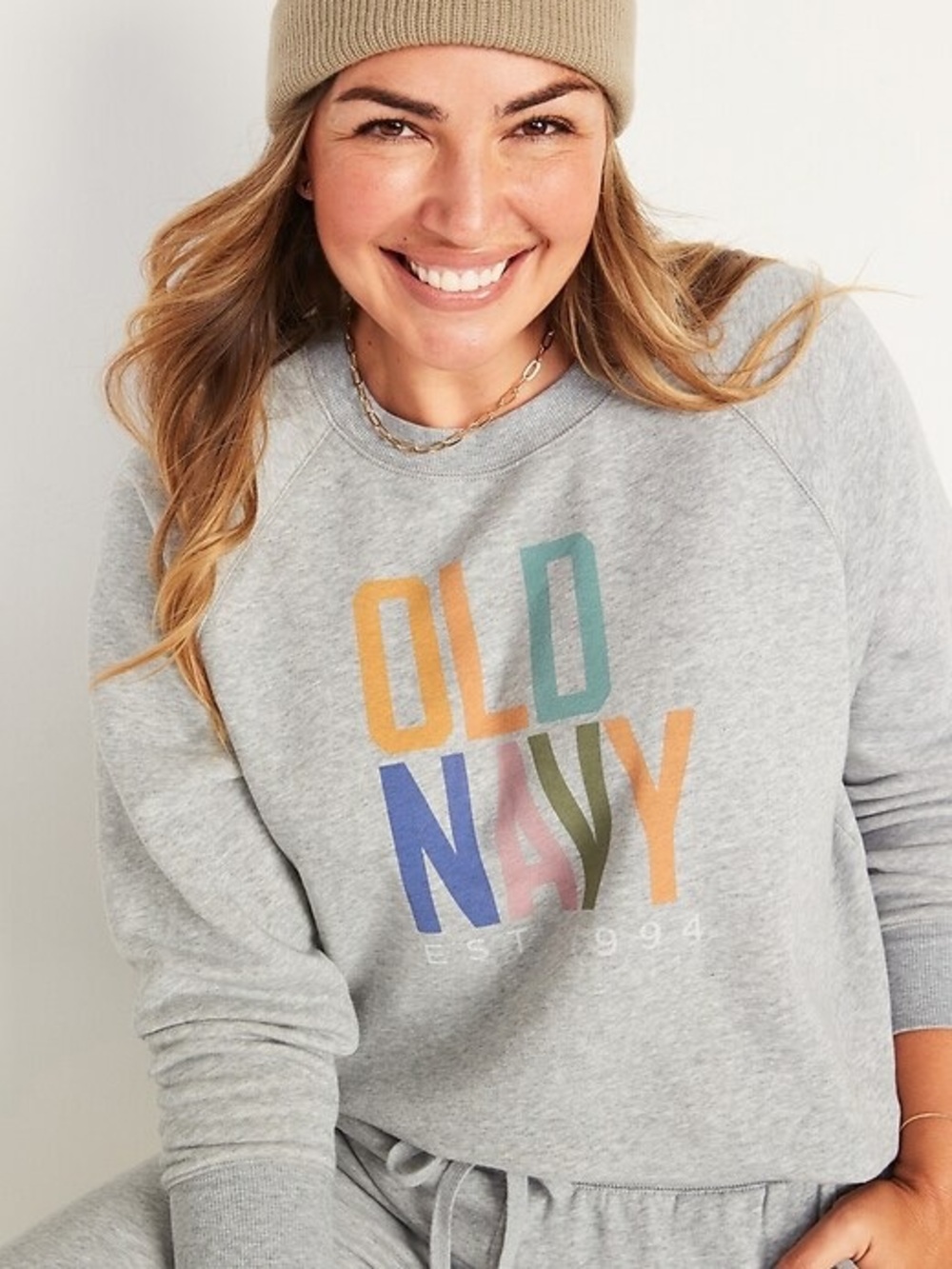 Old Navy Gray Sweatshirt with Multicolor Logo